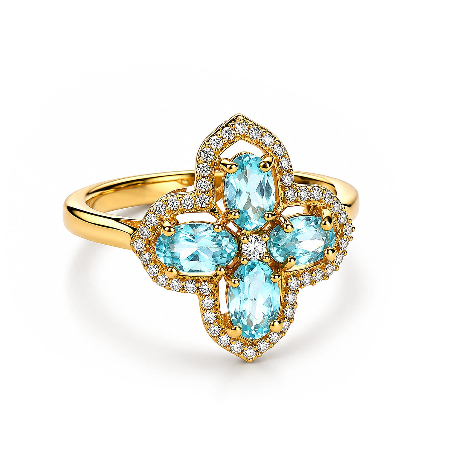 EverTrue Blue Apatite and White Zircon 1.20 ctw Ring in 18K YG Plated (Size 8.0)