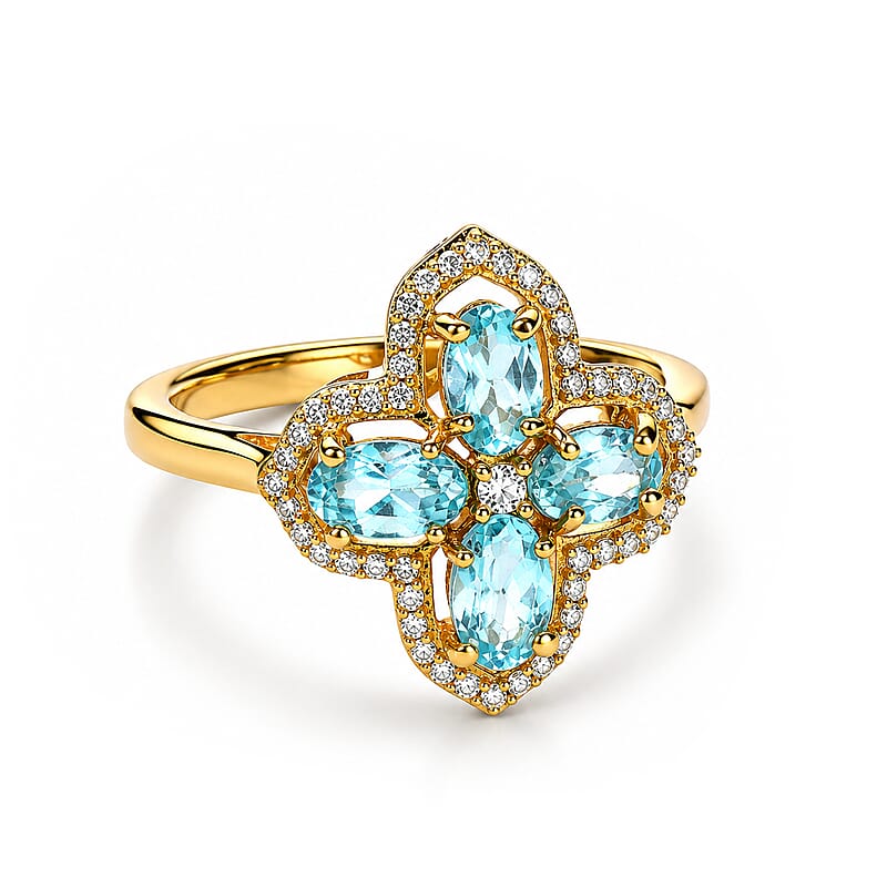 EverTrue Blue Apatite and White Zircon 1.20 ctw Ring in 18K YG Plated (Size 8.0)