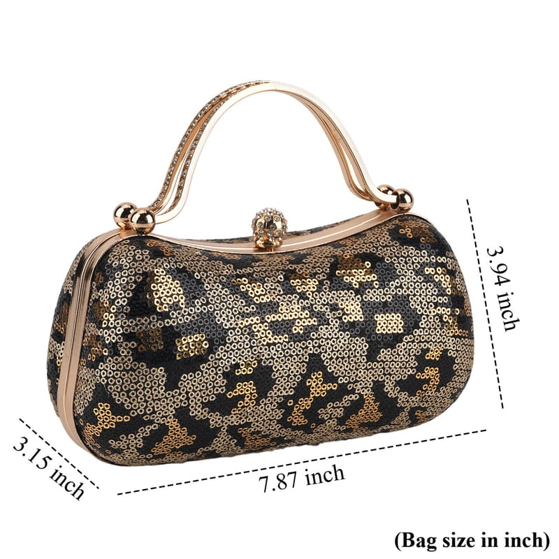 La Marey Beige Leopard Pattern Sequin Embroidered Wallet with Shoulder Strap