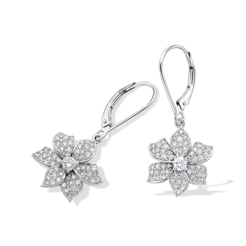 Luxuriant Lab Grown Diamond G-H SI 1.00 ctw Flower Earrings in Rhodium Over Sterling Silver