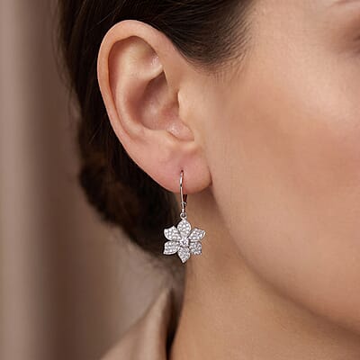 Luxuriant Lab Grown Diamond G-H SI 1.00 ctw Flower Earrings in Rhodium Over Sterling Silver