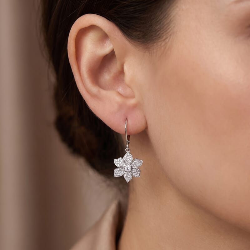 Luxuriant Lab Grown Diamond G-H SI 1.00 ctw Flower Earrings in Rhodium Over Sterling Silver