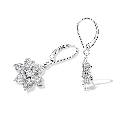 Luxuriant Lab Grown Diamond G-H SI 1.00 ctw Flower Earrings in Rhodium Over Sterling Silver