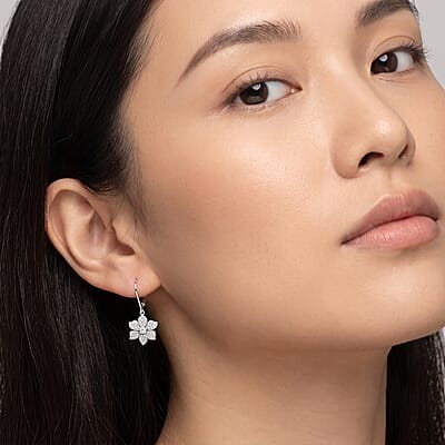 Luxuriant Lab Grown Diamond G-H SI 1.00 ctw Flower Earrings in Rhodium Over Sterling Silver