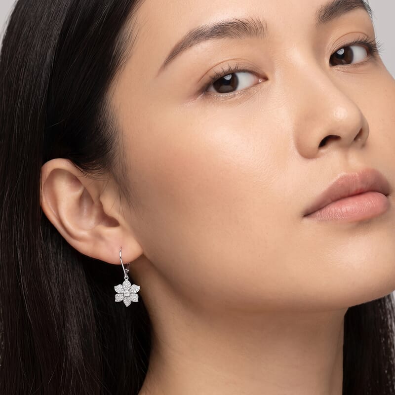 Luxuriant Lab Grown Diamond G-H SI 1.00 ctw Flower Earrings in Rhodium Over Sterling Silver