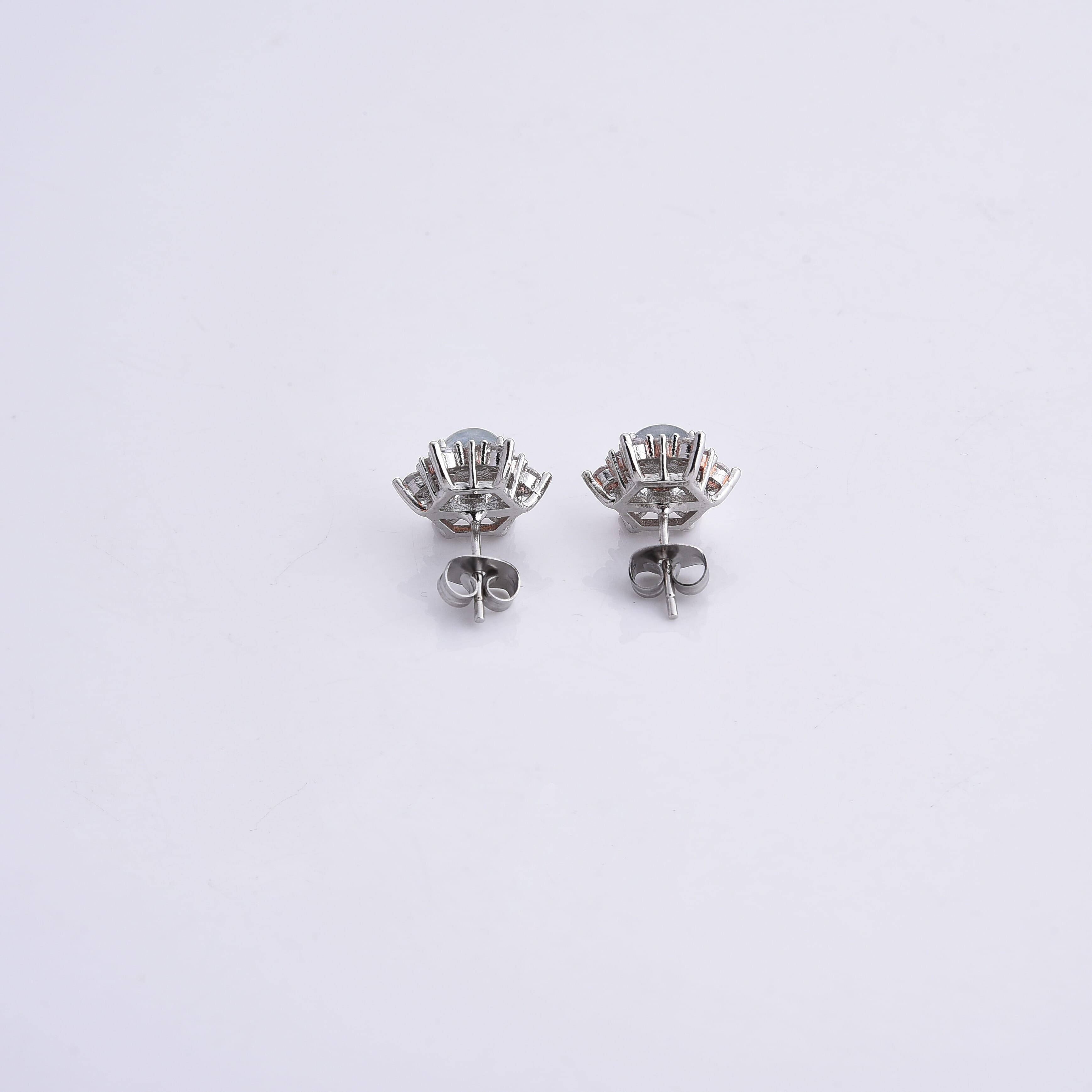 Aquamarine and Simulated Diamond 7.00 ctw Earrings in Silvertone