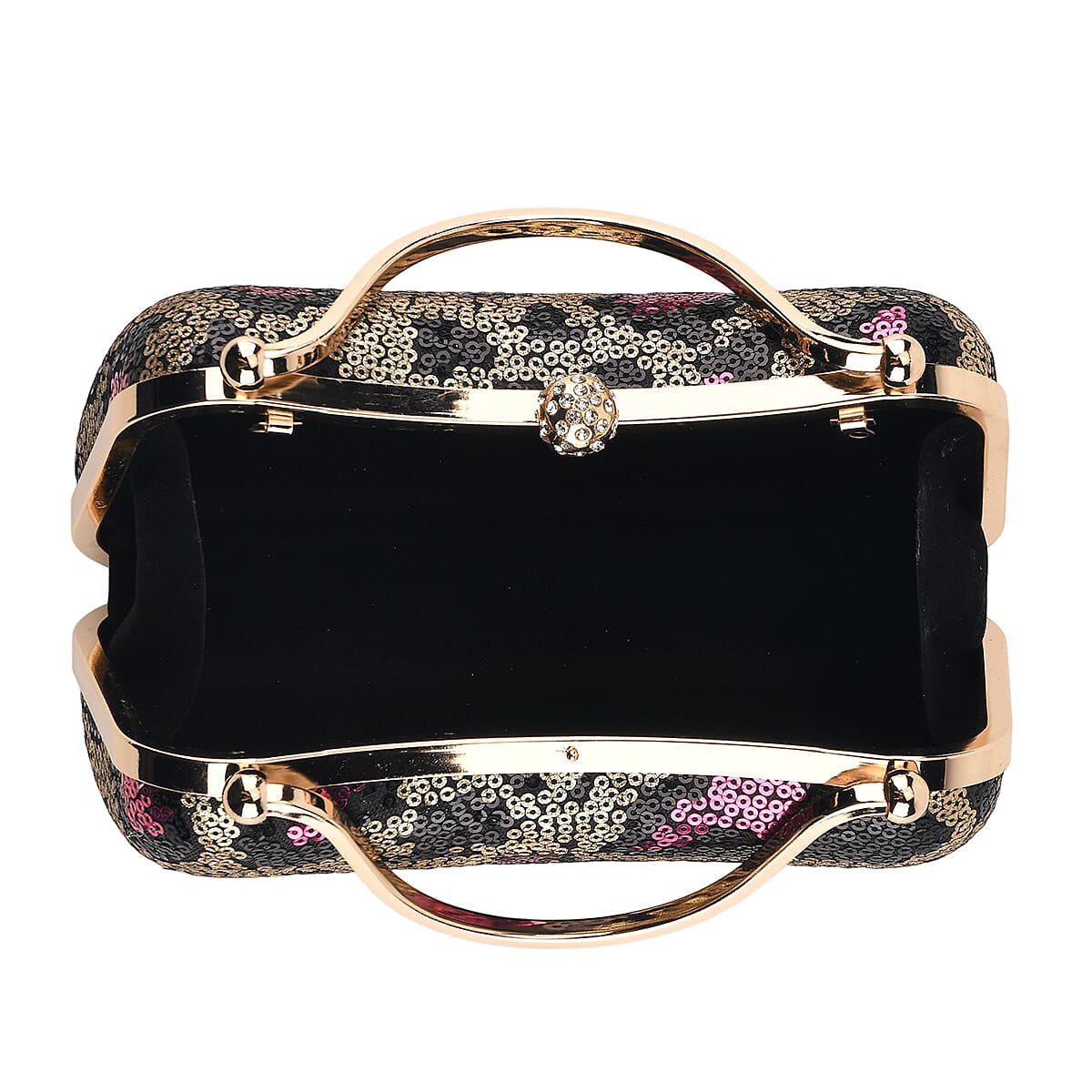 La Marey Pink Leopard Pattern Sequin Embroidered Wallet with Shoulder Strap