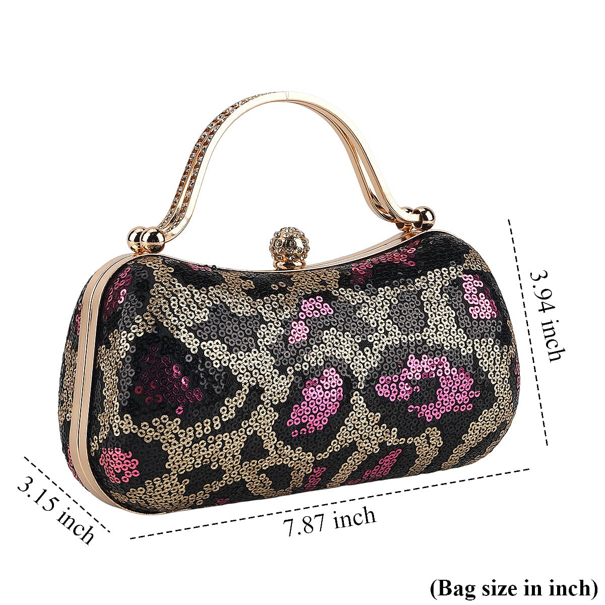 La Marey Pink Leopard Pattern Sequin Embroidered Wallet with Shoulder Strap