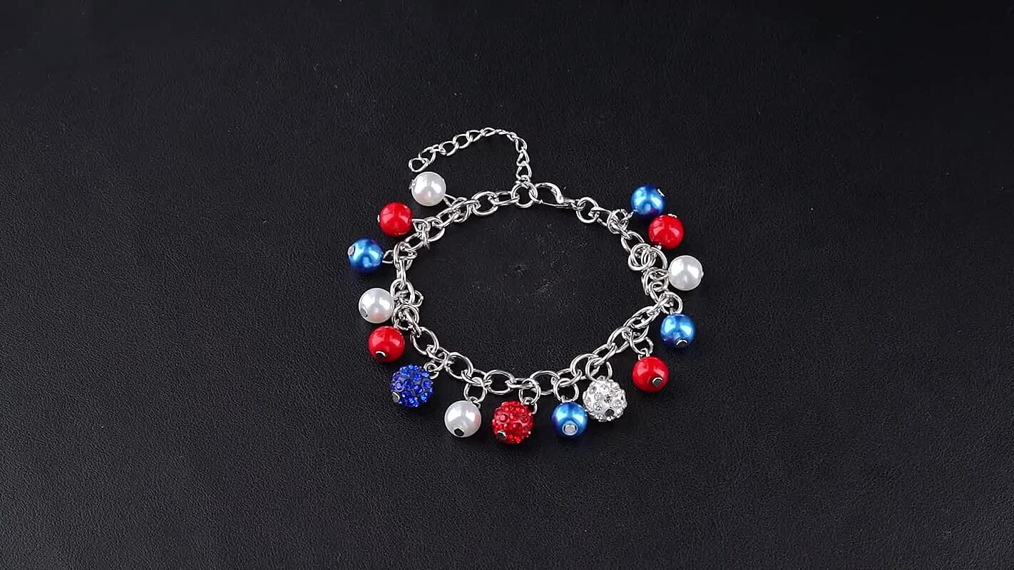 250th Anniversary Celebrations Multi Color Austrian Crystal, Multi Pearl Glass Bracelet in Silvertone (7.5-9.5In)