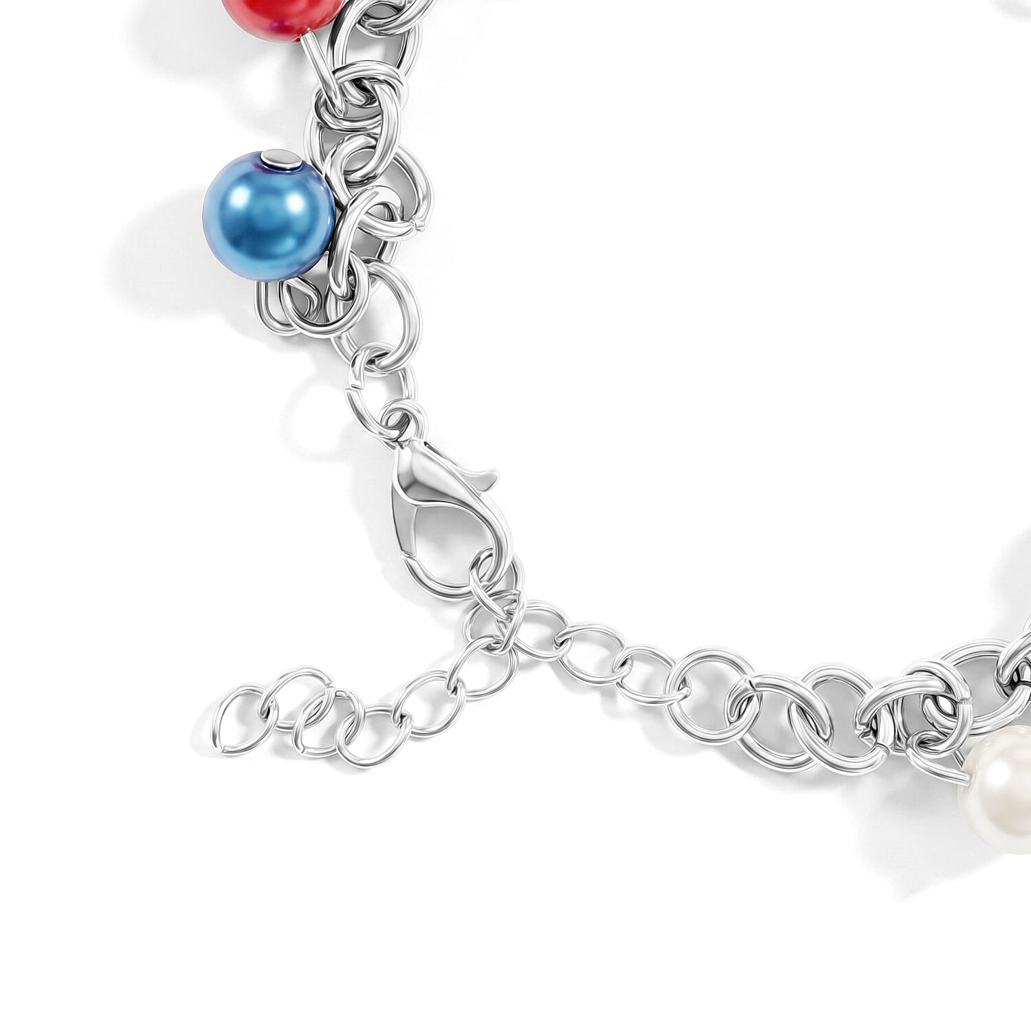 Multi Color Austrian Crystal, Multi Pearl Glass Bracelet in Silvertone (7.5-9.5In)