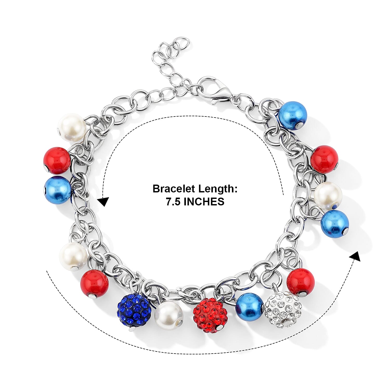 Multi Color Austrian Crystal, Multi Pearl Glass Bracelet in Silvertone (7.5-9.5In)