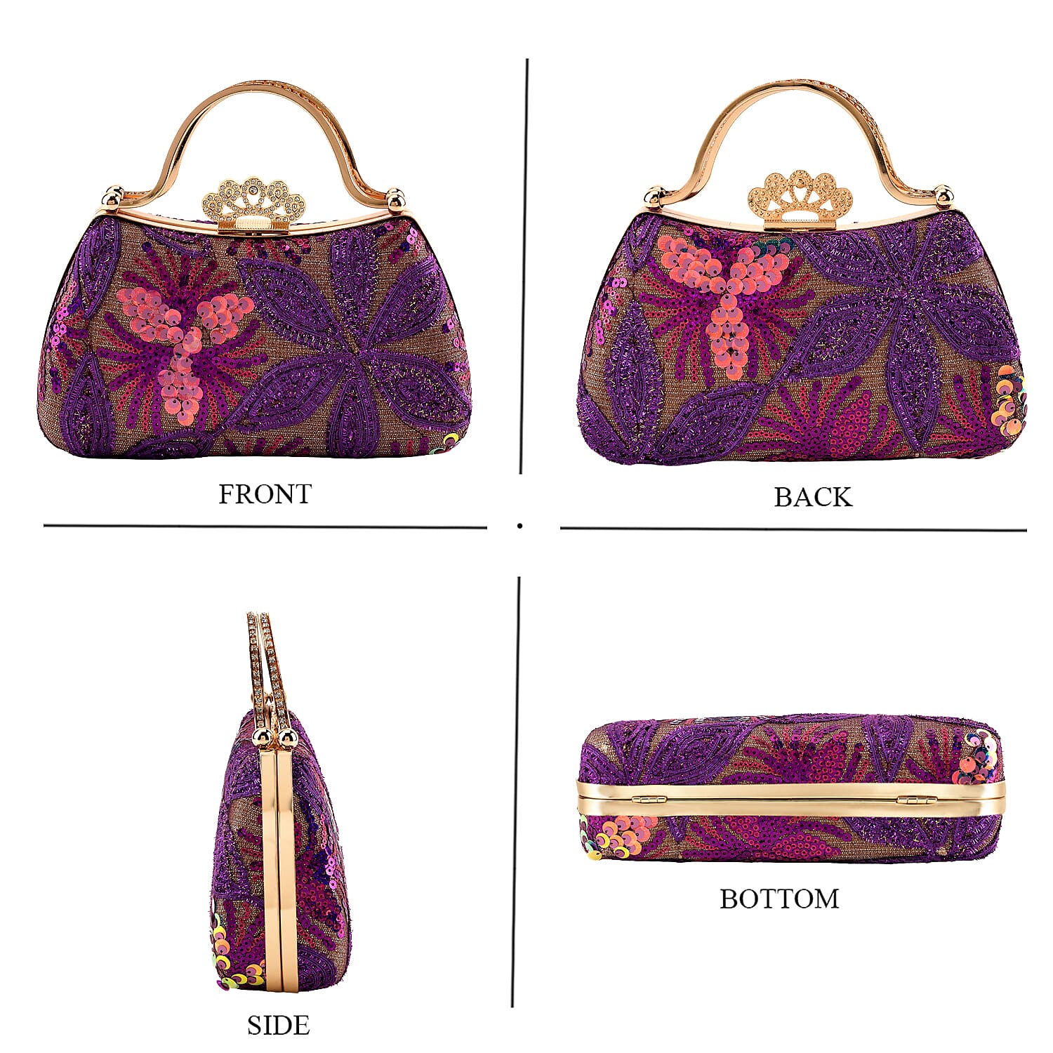 La Marey Purple Sequin Embroidered Wallet with Shoulder Strap