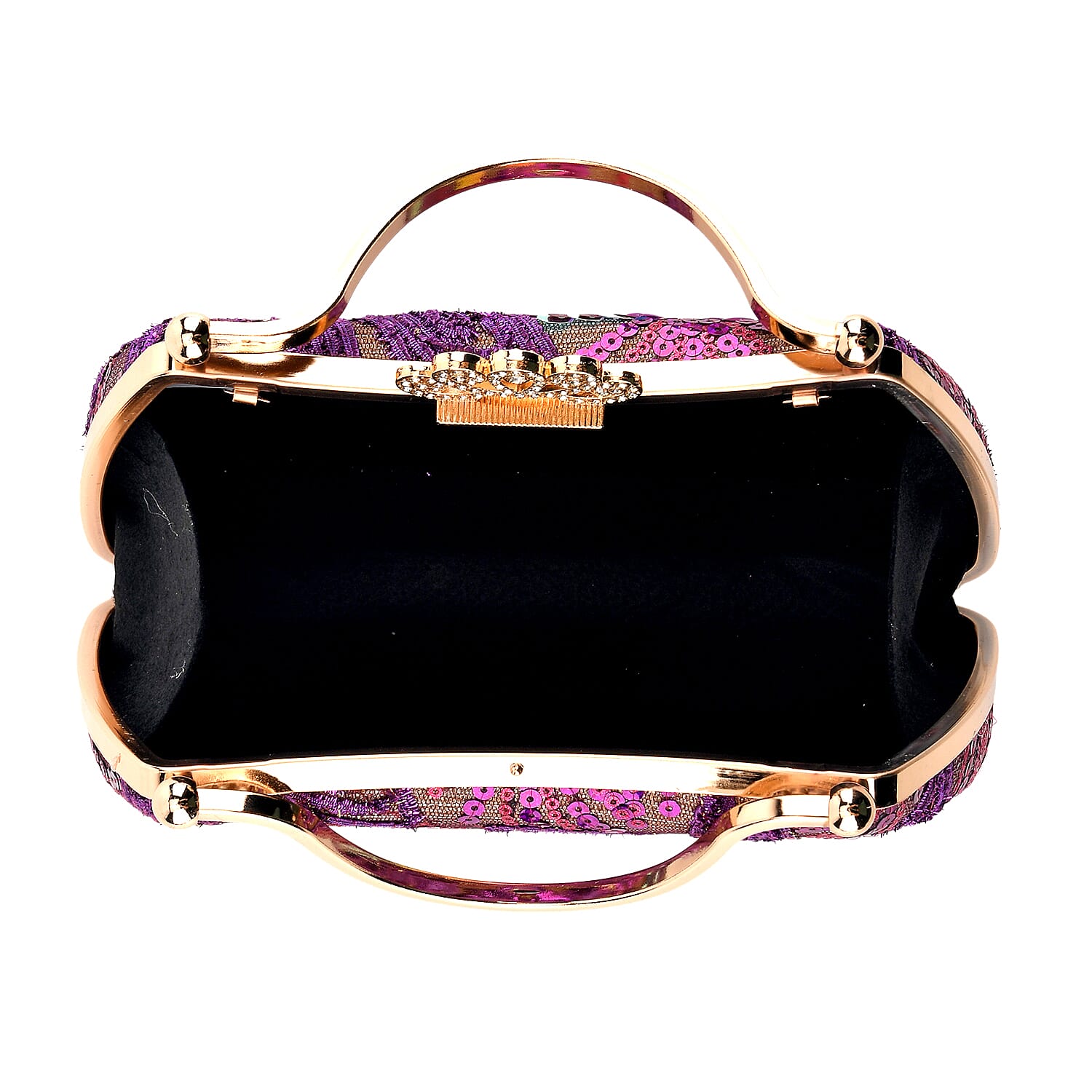 La Marey Purple Sequin Embroidered Wallet with Shoulder Strap