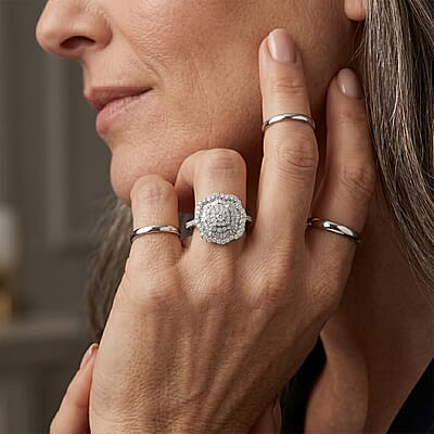 Luxuriant Lab Grown Diamond G-H SI 1.00 ctw Ring in Rhodium Over Sterling Silver (Size  6.0)