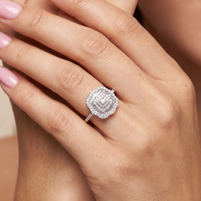 Luxuriant Lab Grown Diamond G-H SI 1.00 ctw Sacred Geometry Ring in Rhodium Over Sterling Silver (Size 6.0)