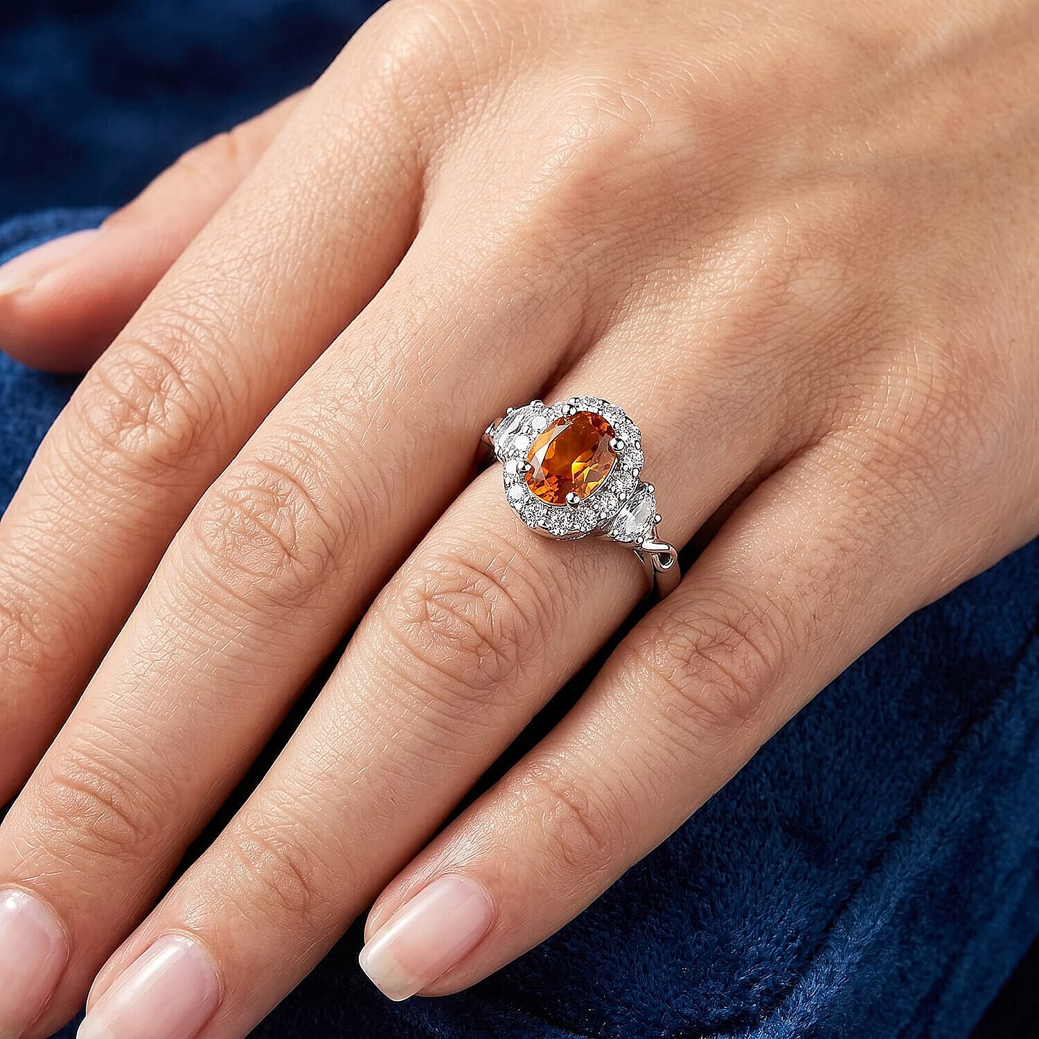 D'Joy Premium Sunset Tourmaline and Moissanite 1.09 ctw Ring in Rhodium Over Sterling Silver (Size  5.0)