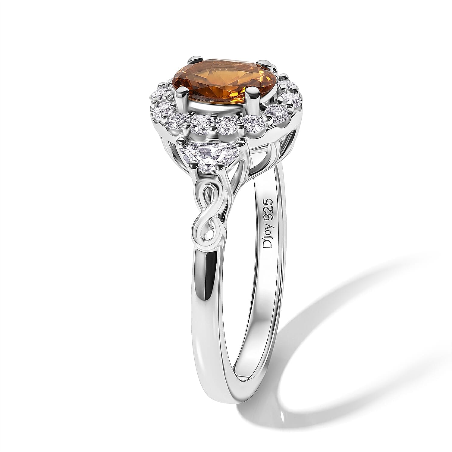 D'Joy Premium Sunset Tourmaline and Moissanite 1.09 ctw Ring in Rhodium Over Sterling Silver (Size  5.0)