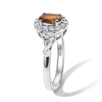 D'Joy Premium Sunset Tourmaline and Moissanite 1.09 ctw Ring in Rhodium Over Sterling Silver (Size  5.0)