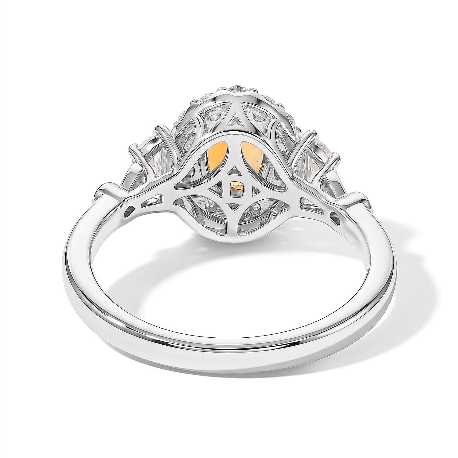 D'Joy Premium Sunset Tourmaline and Moissanite 1.09 ctw Ring in Rhodium Over Sterling Silver (Size  5.0)