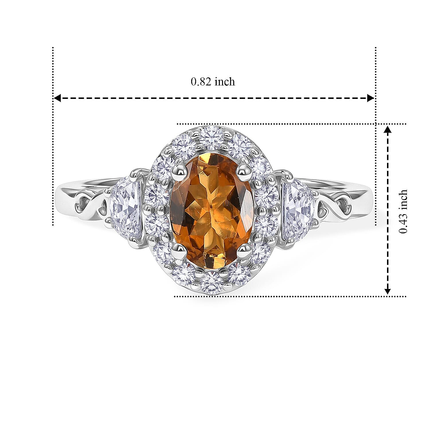 D'Joy Premium Sunset Tourmaline and Moissanite 1.09 ctw Ring in Rhodium Over Sterling Silver (Size  5.0)