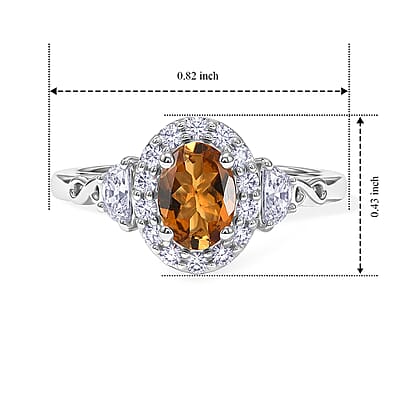D'Joy Premium Sunset Tourmaline and Moissanite 1.09 ctw Ring in Rhodium Over Sterling Silver (Size  5.0)