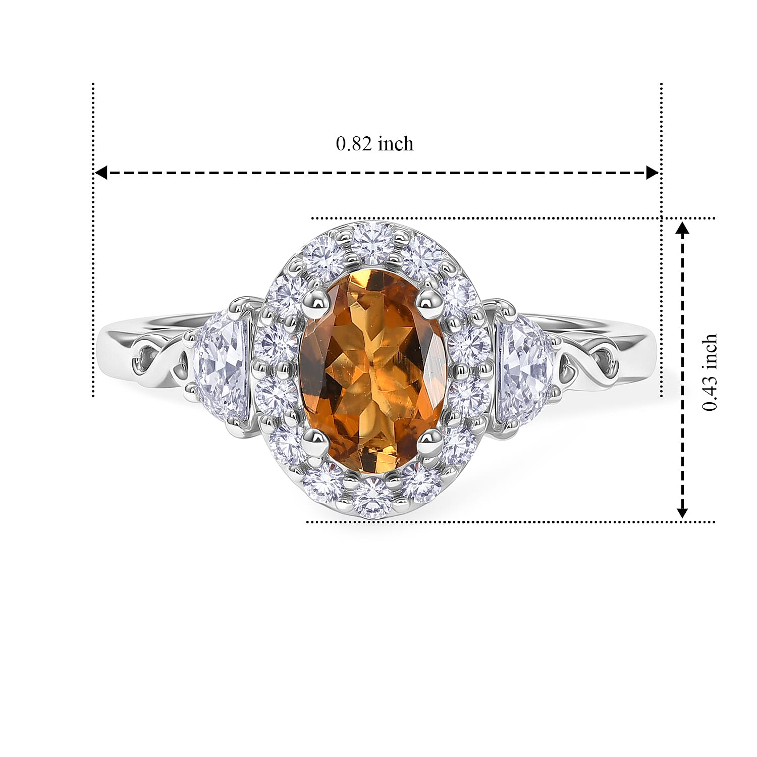 D'Joy Premium Sunset Tourmaline and Moissanite 1.10 ctw Ring in Rhodium Over Sterling Silver (Size 6.0)