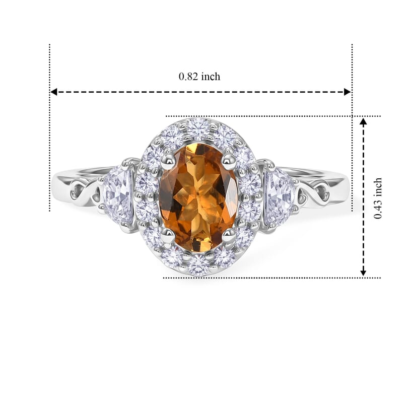 D'Joy Premium Sunset Tourmaline and Moissanite 1.10 ctw Ring in Rhodium Over Sterling Silver (Size 6.0)