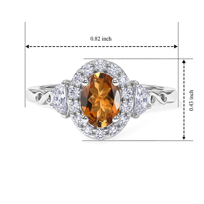 D'Joy Premium Sunset Tourmaline and Moissanite 1.09 ctw Ring in Rhodium Over Sterling Silver (Size 8.0)