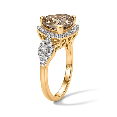 Certified & Appraised AAA Turkizite and Luxuriant Lab Grown Diamond G-H SI 3.50 ctw Ring in 10K Yellow Gold (Size  5.0)
