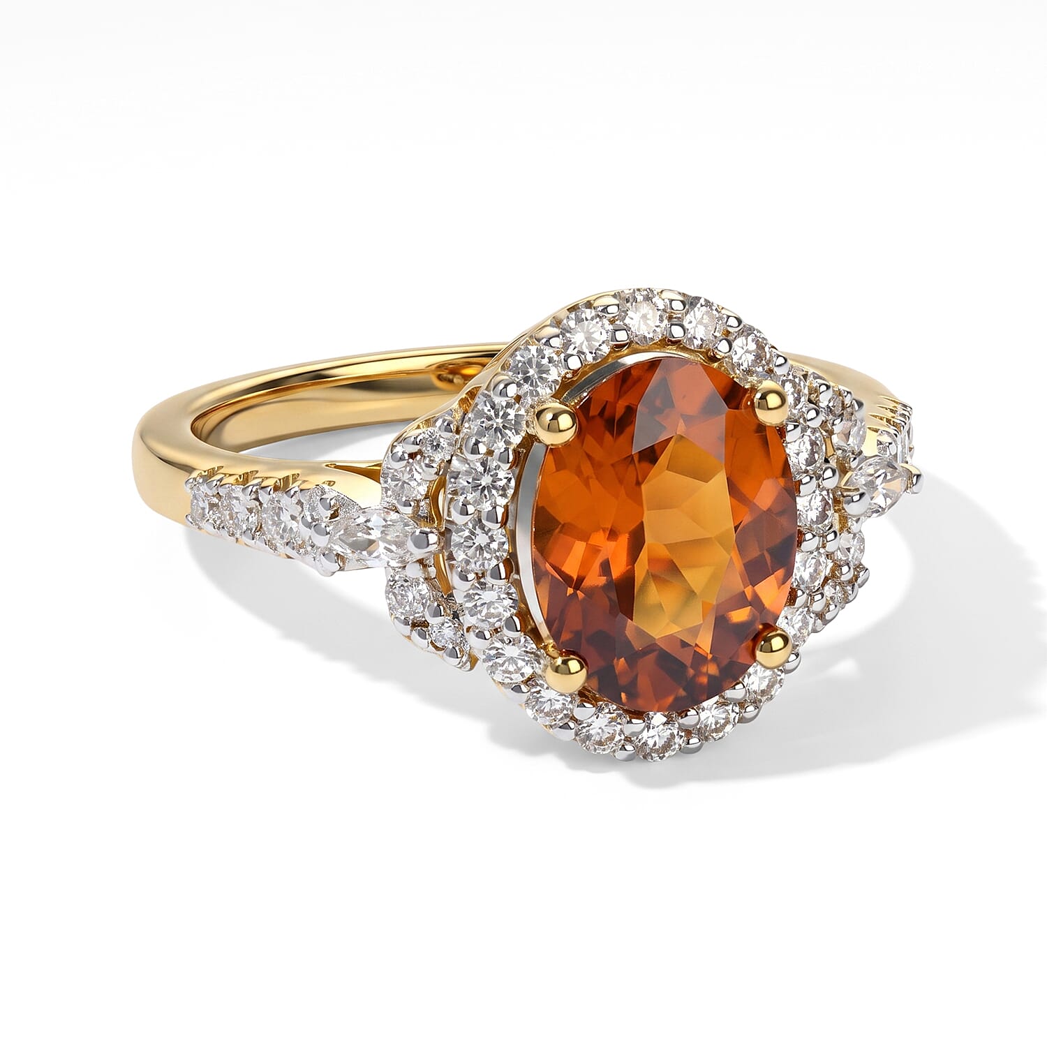 D'Joy Premium Honey Garnet and Moissanite 2.45 ctw Ring in 18K Vermeil Yellow Gold Over Sterling Silver (Size 6.0)