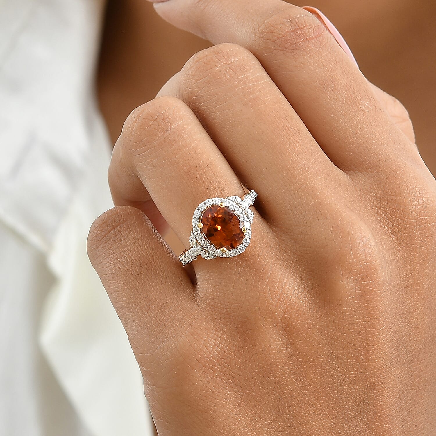 D'Joy Premium Honey Garnet and Moissanite 2.45 ctw Ring in 18K Vermeil Yellow Gold Over Sterling Silver (Size 6.0)