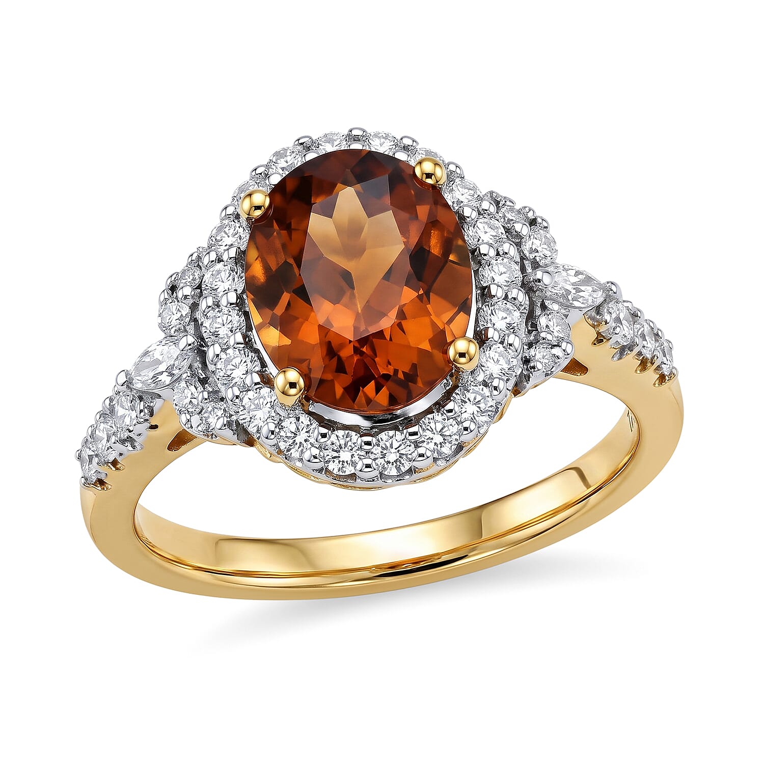 D'Joy Premium Honey Garnet and Moissanite 2.45 ctw Ring in 18K Vermeil Yellow Gold Over Sterling Silver (Size 6.0)