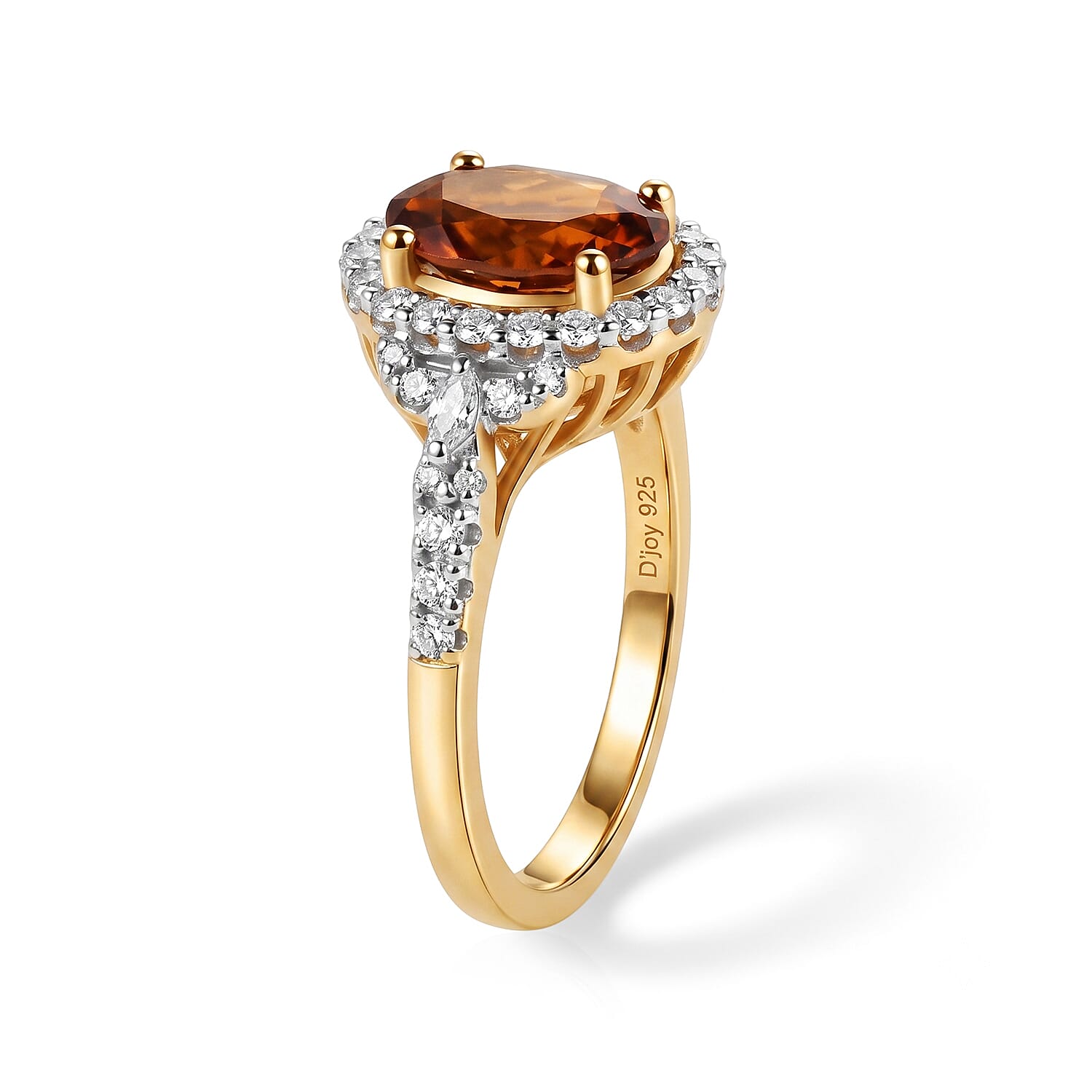 D'Joy Premium Honey Garnet and Moissanite 2.45 ctw Ring in 18K Vermeil Yellow Gold Over Sterling Silver (Size 6.0)