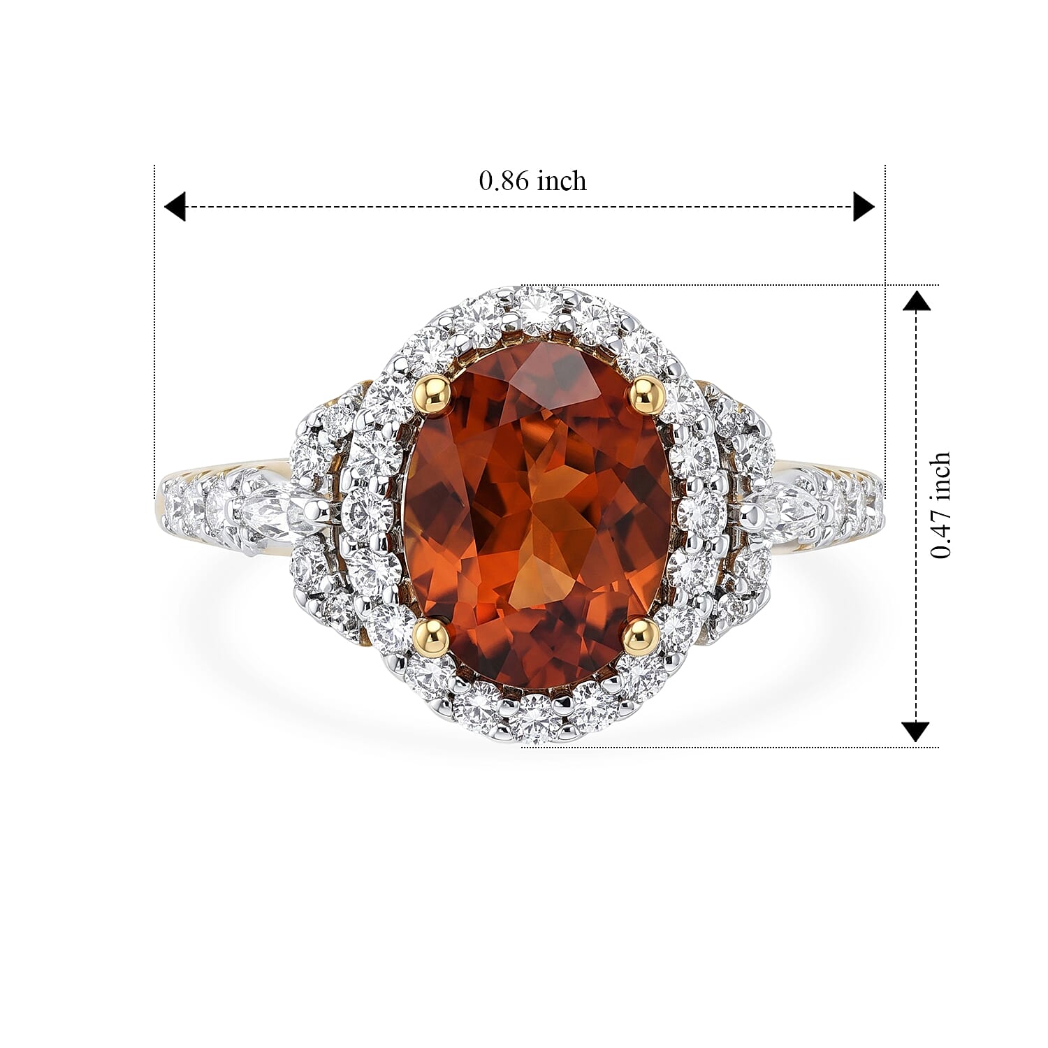 D'Joy Premium Honey Garnet and Moissanite 2.45 ctw Ring in 18K Vermeil Yellow Gold Over Sterling Silver (Size 6.0)