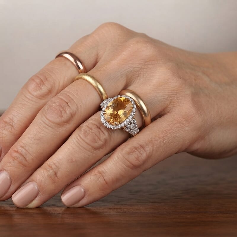 D'Joy Premium Brazilian Citrine and Moissanite 6.25 ctw Ring in 18K Vermeil Yellow Gold Over Sterling Silver (Size 6.0)