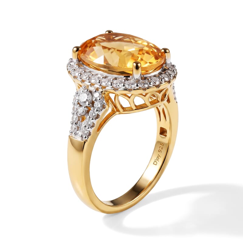 D'Joy Premium Brazilian Citrine and Moissanite 6.25 ctw Ring in 18K Vermeil Yellow Gold Over Sterling Silver (Size 6.0)