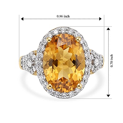 D'Joy Premium Brazilian Citrine and Moissanite 6.25 ctw Ring in 18K Vermeil Yellow Gold Over Sterling Silver (Size 6.0)
