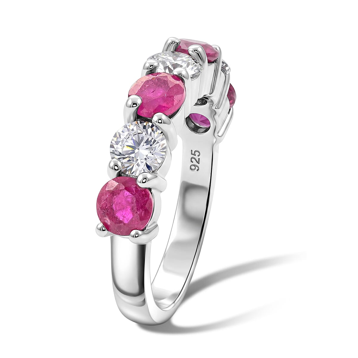 Ruby and White Topaz 1.55 ctw Band Ring in Sterling Silver (Size 5.0) image number 3