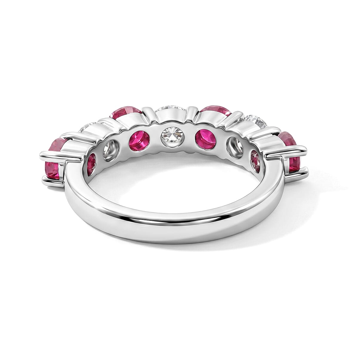 Ruby and White Topaz 1.55 ctw Band Ring in Sterling Silver (Size 5.0) image number 4
