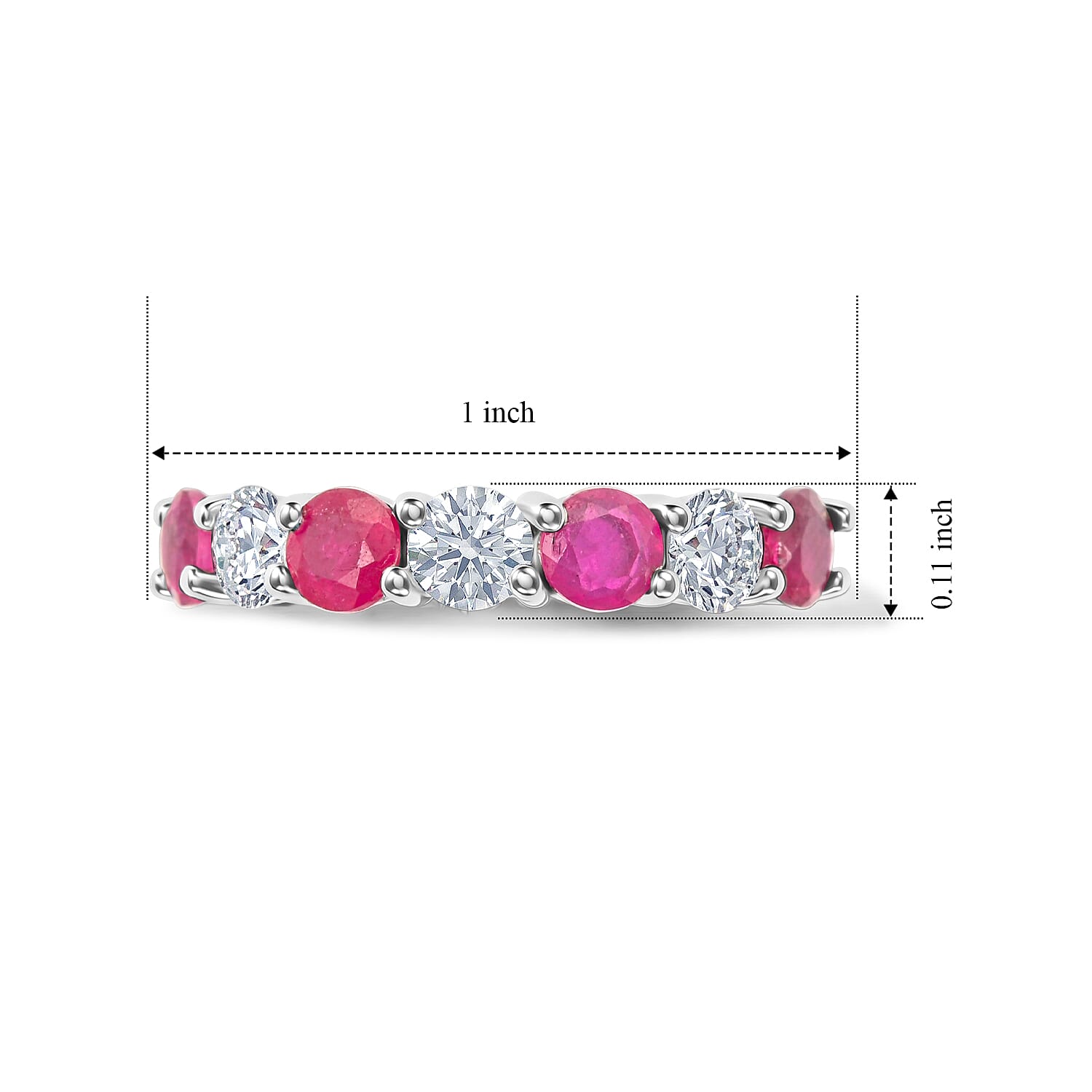 Ruby and White Topaz 1.55 ctw Band Ring in Sterling Silver (Size 5.0)