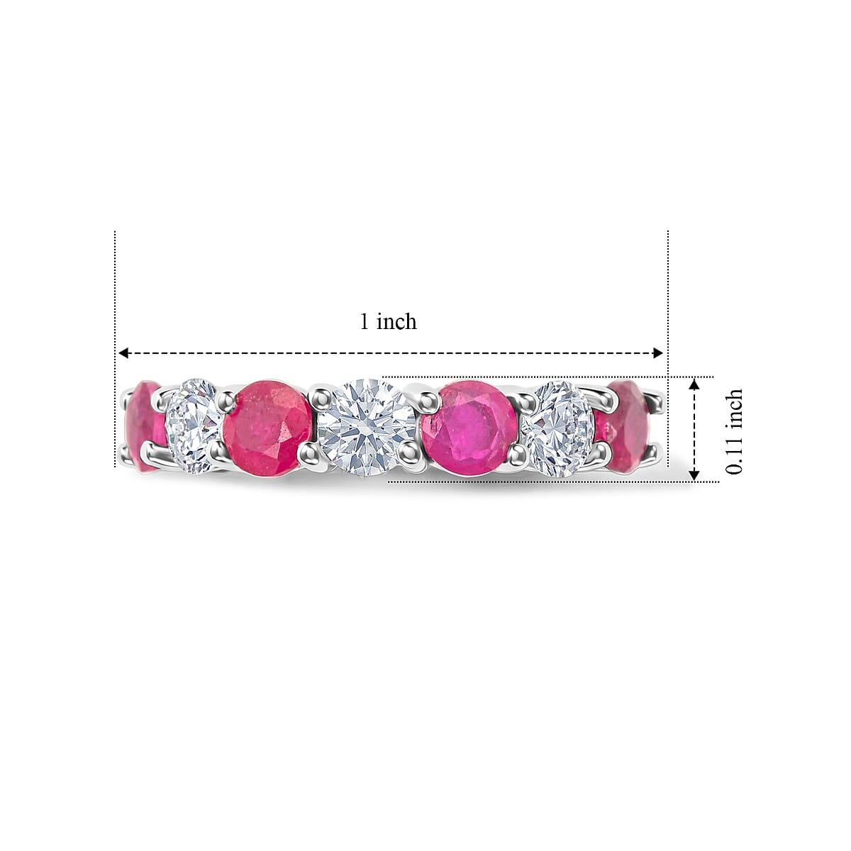 Ruby and White Topaz 1.55 ctw Band Ring in Sterling Silver (Size 5.0) image number 5