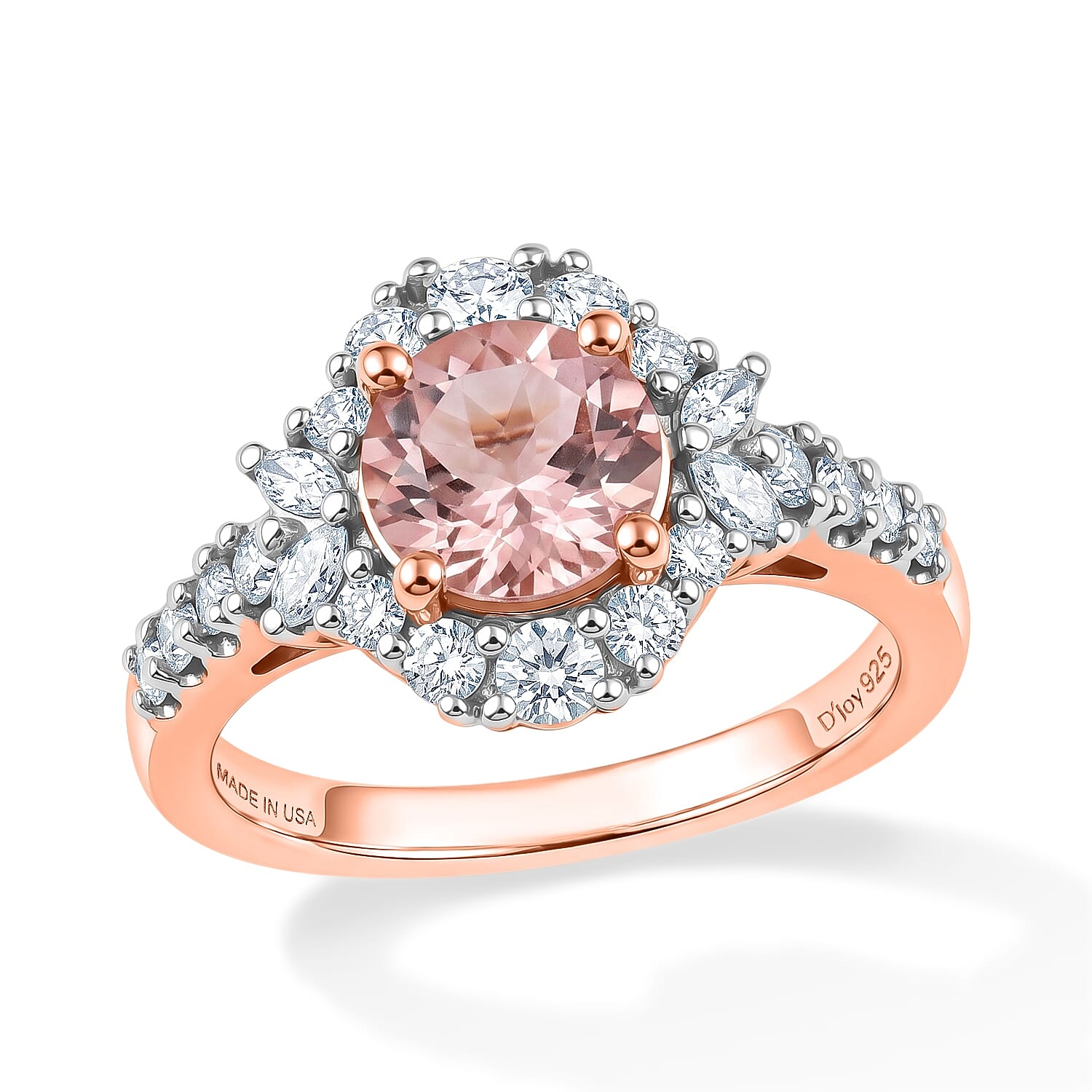 Certified and Appraised D'Joy Premium Pink Morganite and Moissanite 1.72 ctw Ring in 18K Vermeil Rose Gold Over Sterling Silver (Size 7.0)