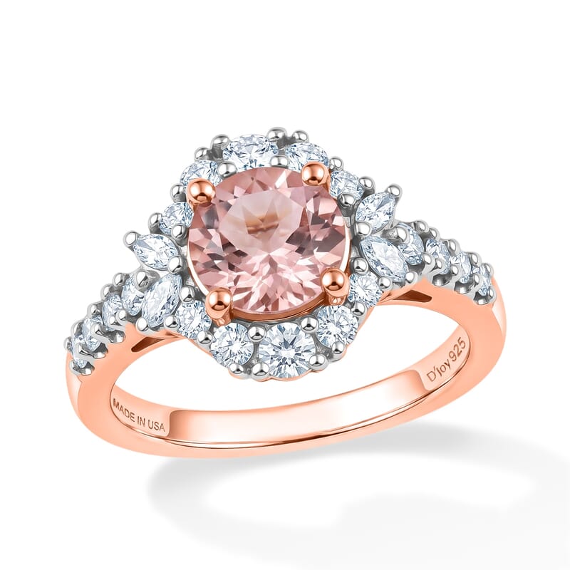 Certified and Appraised D'Joy Premium Pink Morganite and Moissanite 1.72 ctw Ring in 18K Vermeil Rose Gold Over Sterling Silver (Size 7.0)