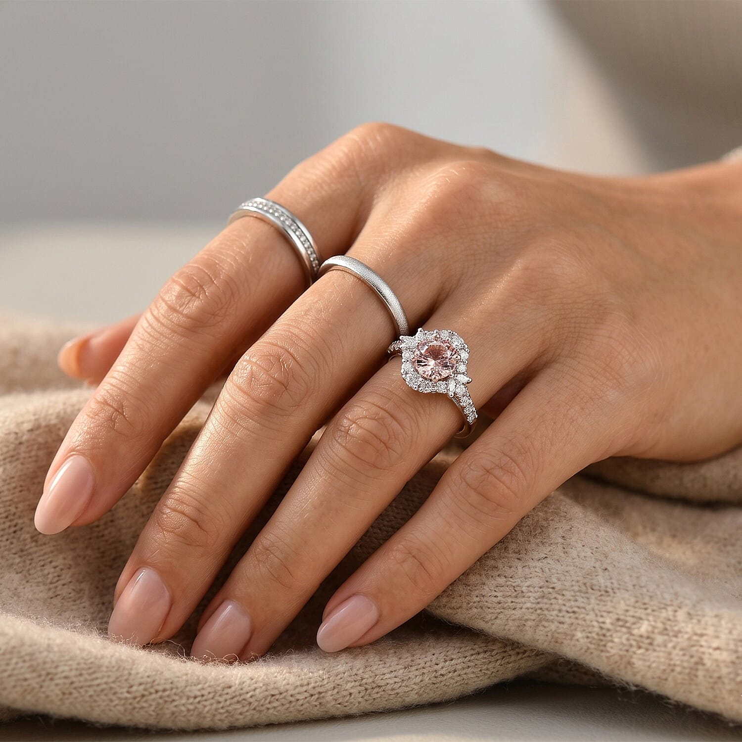 Certified and Appraised D'Joy Premium Pink Morganite and Moissanite 1.72 ctw Ring in 18K Vermeil Rose Gold Over Sterling Silver (Size 7.0)