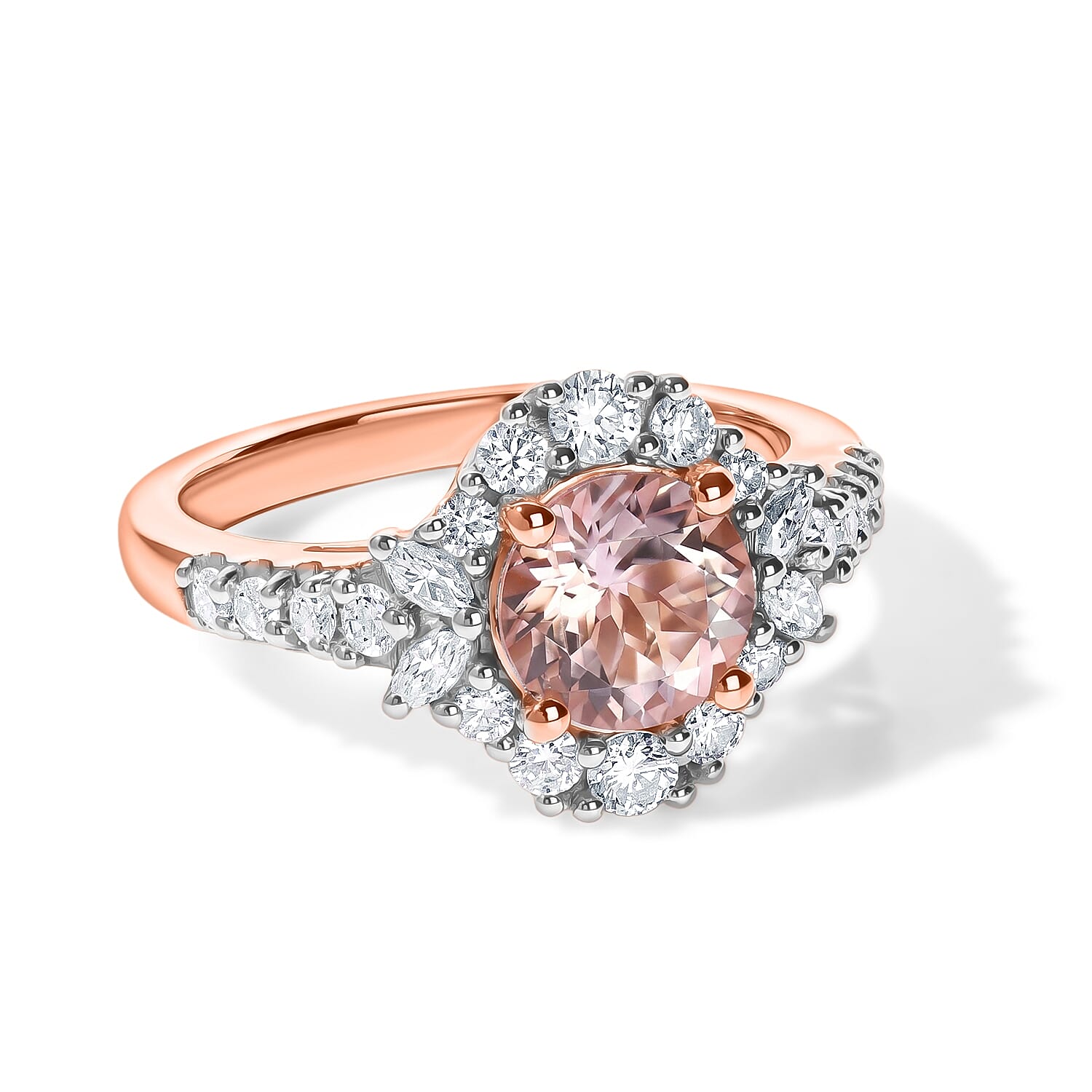 Certified and Appraised D'Joy Premium Pink Morganite and Moissanite 1.72 ctw Ring in 18K Vermeil Rose Gold Over Sterling Silver (Size 7.0)