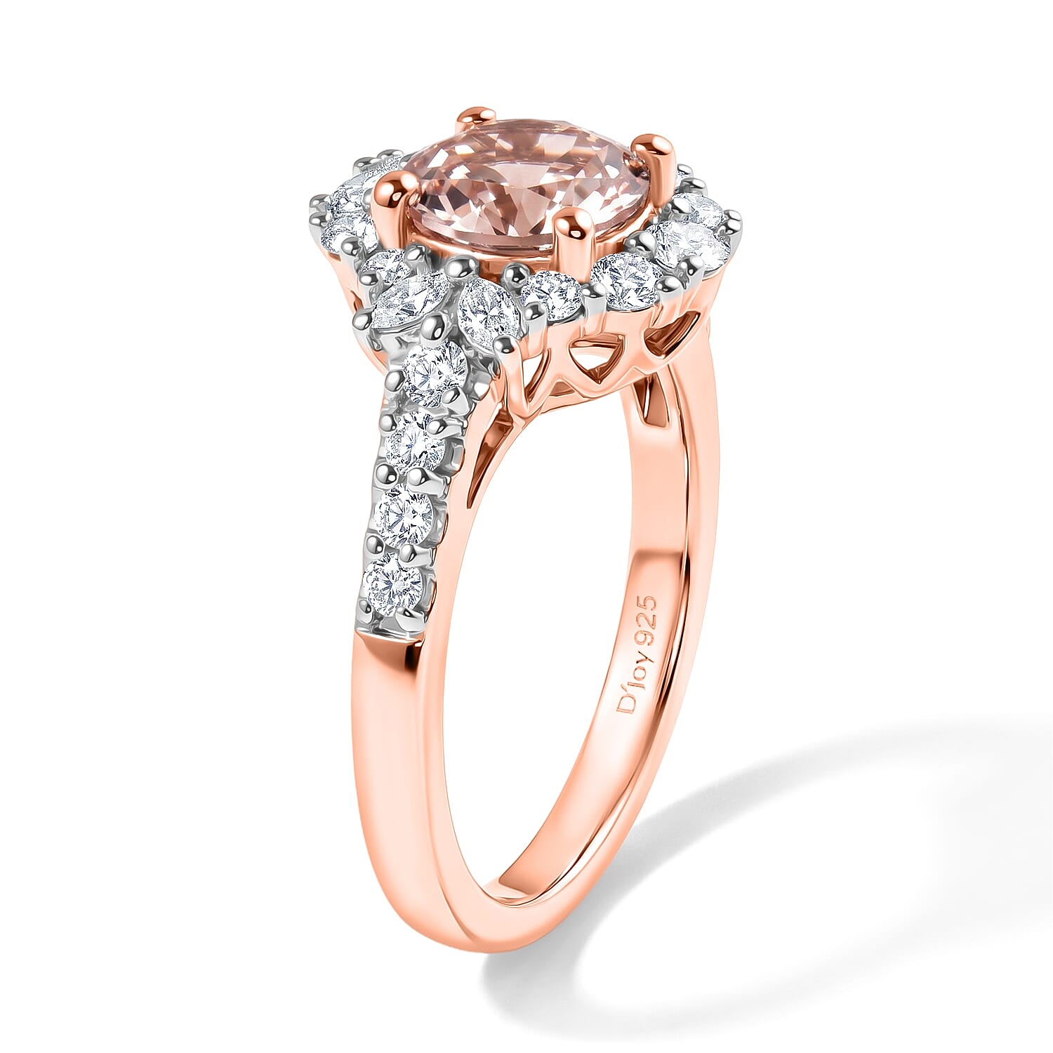 Certified and Appraised D'Joy Premium Pink Morganite and Moissanite 1.72 ctw Ring in 18K Vermeil Rose Gold Over Sterling Silver (Size 7.0)