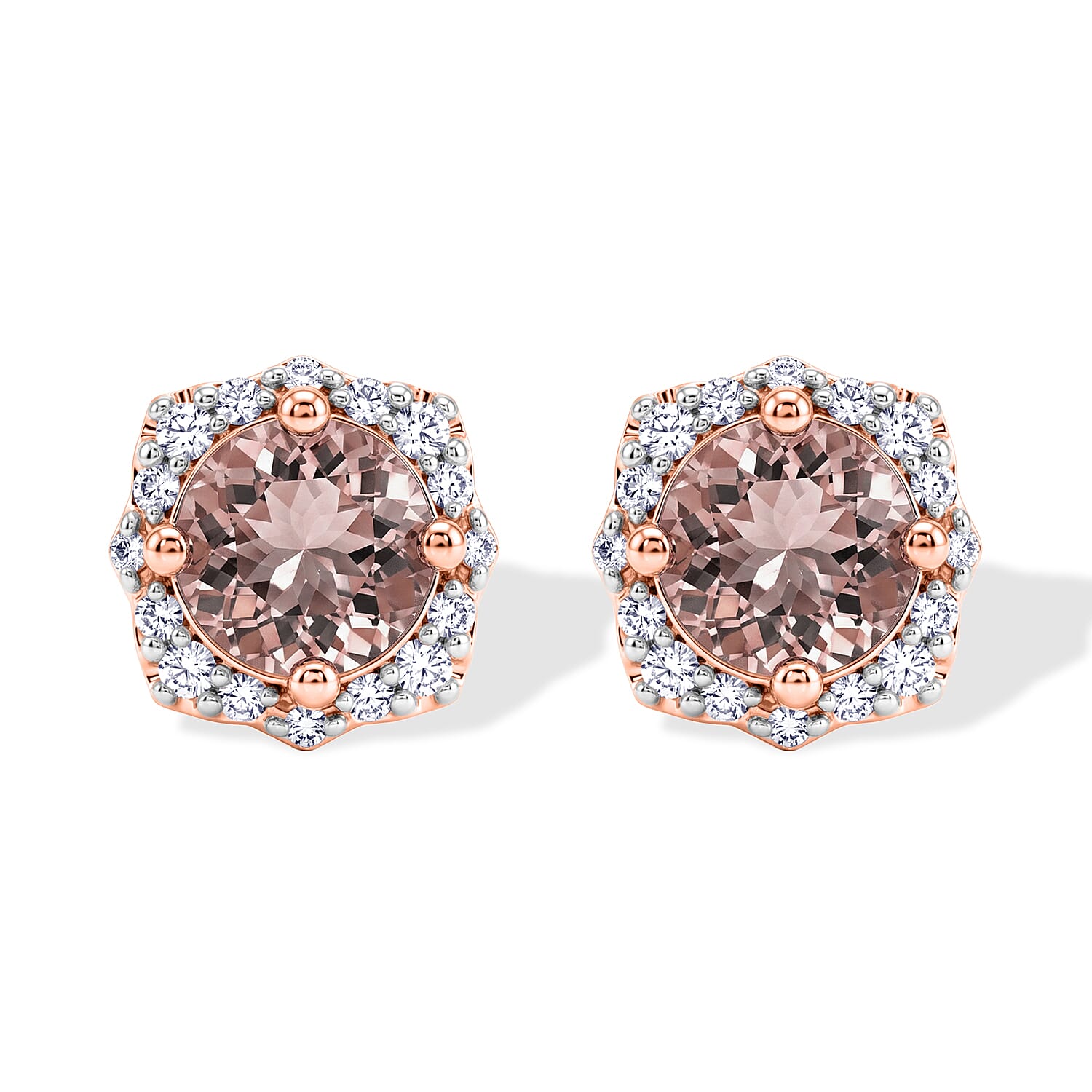 Certified and Appraised D'Joy Premium Pink Morganite and Moissanite 1.75 ctw Earrings in 18K Vermeil Rose Gold Over Sterling Silver