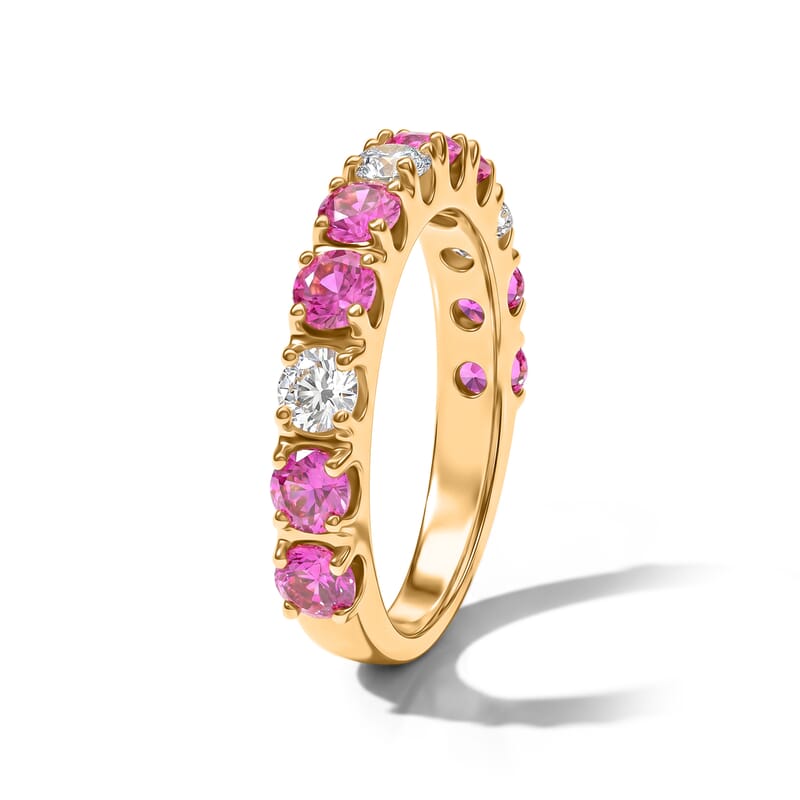 Ruby and White Topaz 0.90 ctw Band Ring in 14K Yellow Gold Over Sterling Silver (Size 5.0)