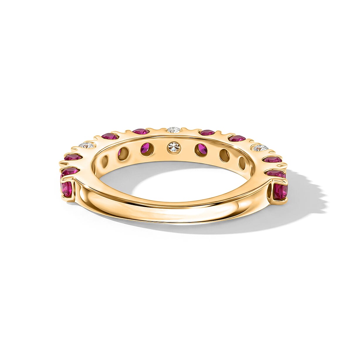 Ruby and White Topaz 0.90 ctw Band Ring in 14K Yellow Gold Over Sterling Silver (Size 5.0) image number 4