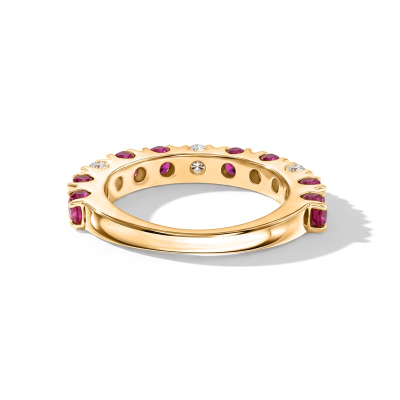 Ruby and White Topaz 0.90 ctw Band Ring in 14K Yellow Gold Over Sterling Silver (Size 5.0)